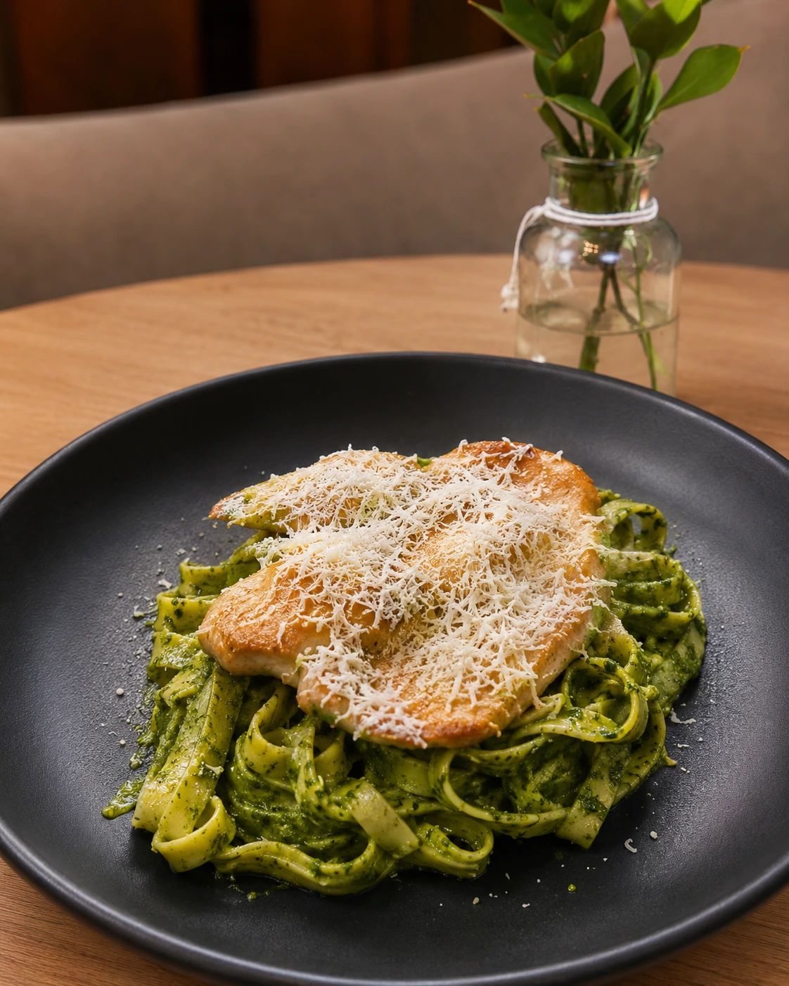Fetuccini al Pesto (Con pollo a la plancha)